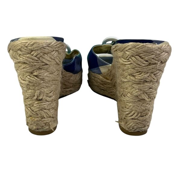 JESSICA SIMPSON Wedge Heels Pink Blue Green Plaid Buckle Open Toe GALVIN Sz 6 B - Picture 4 of 12